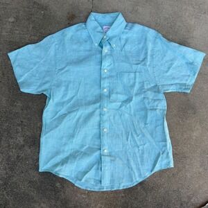 Brooks Brothers Madison Irish Linen Short Sleeve Shirt Blue Mens Medium